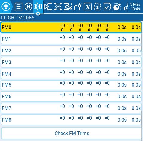 Сторінка Flight Modes