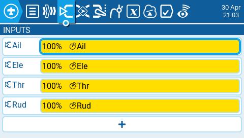 Екран Inputs у Model Settings