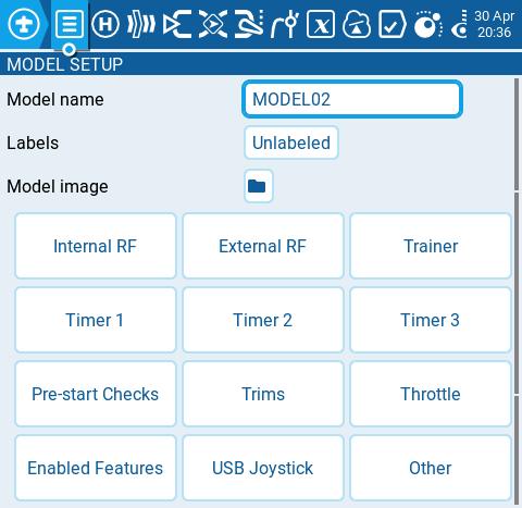 Екран Model Setup