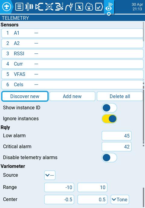 Екран Telemetry у Model Settings