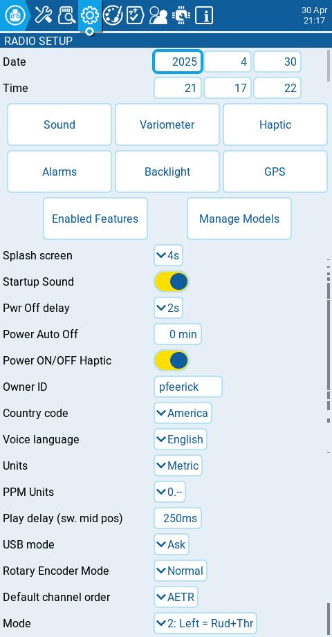 Екран Radio Setup