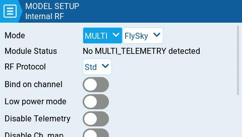 Internal RF з обраним мультипротокольним модулем